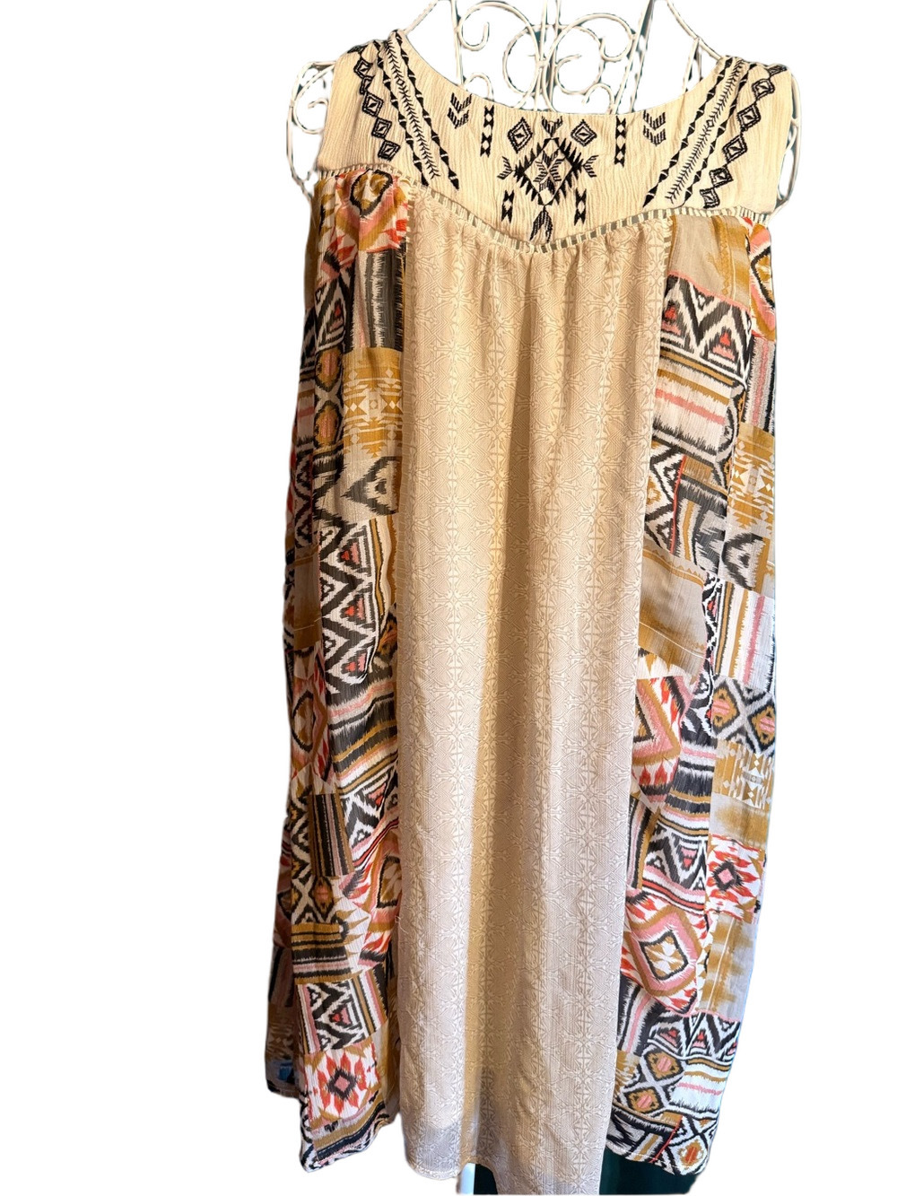 Rewind Cream Maxi Dress with Multi-Color Aztec Panels